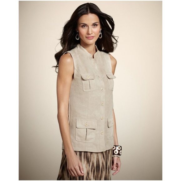 CHICO'S Safari Perforated Faux Suede Polly Vest D5 - Picture 2 of 8